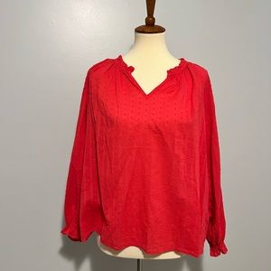 NWT J. Crew Red Swiss Dot Long Sleeve Blouse